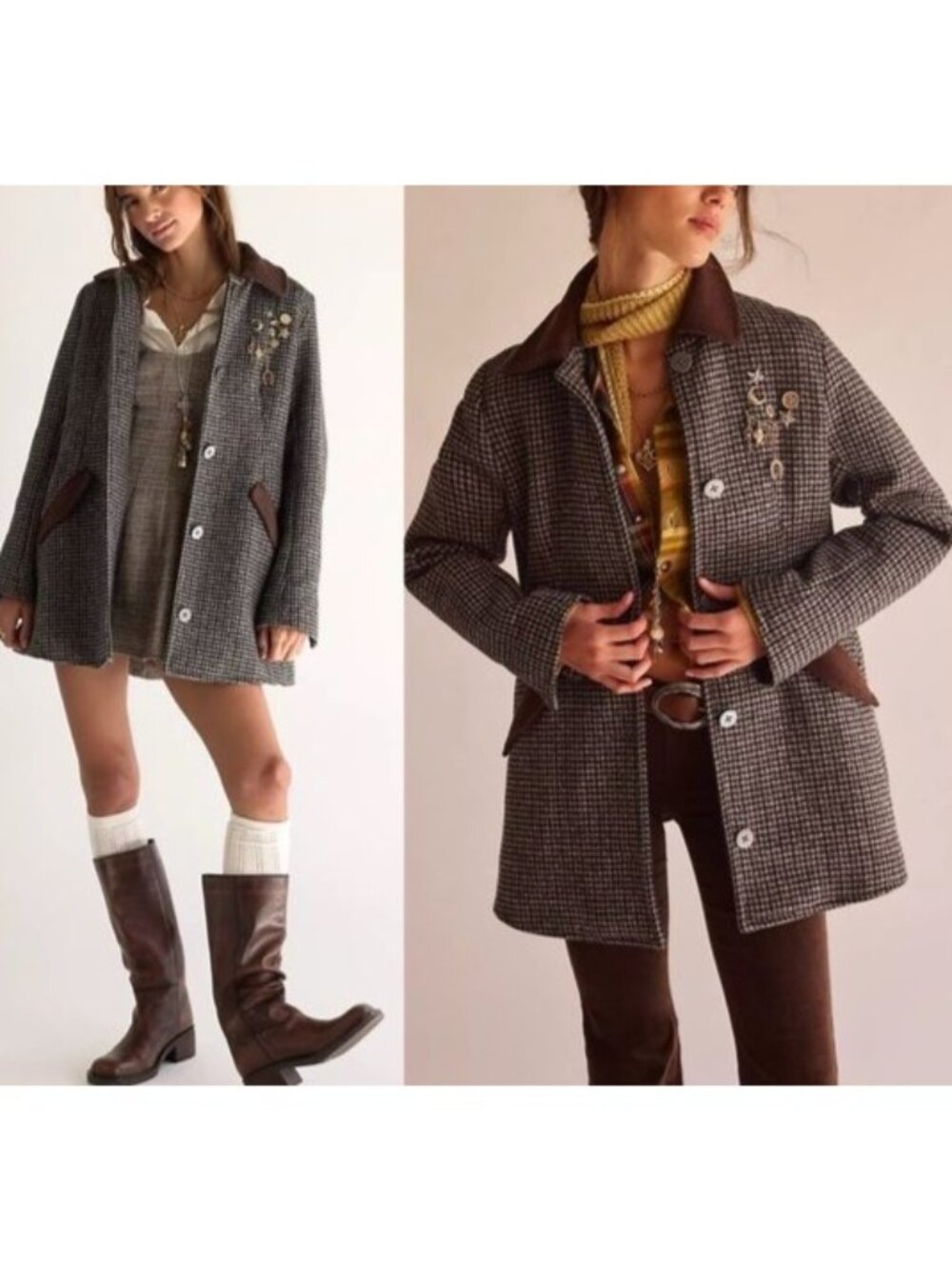 Free People Riley Car Coat Heritage Town & Country Dark Academia Womens M
